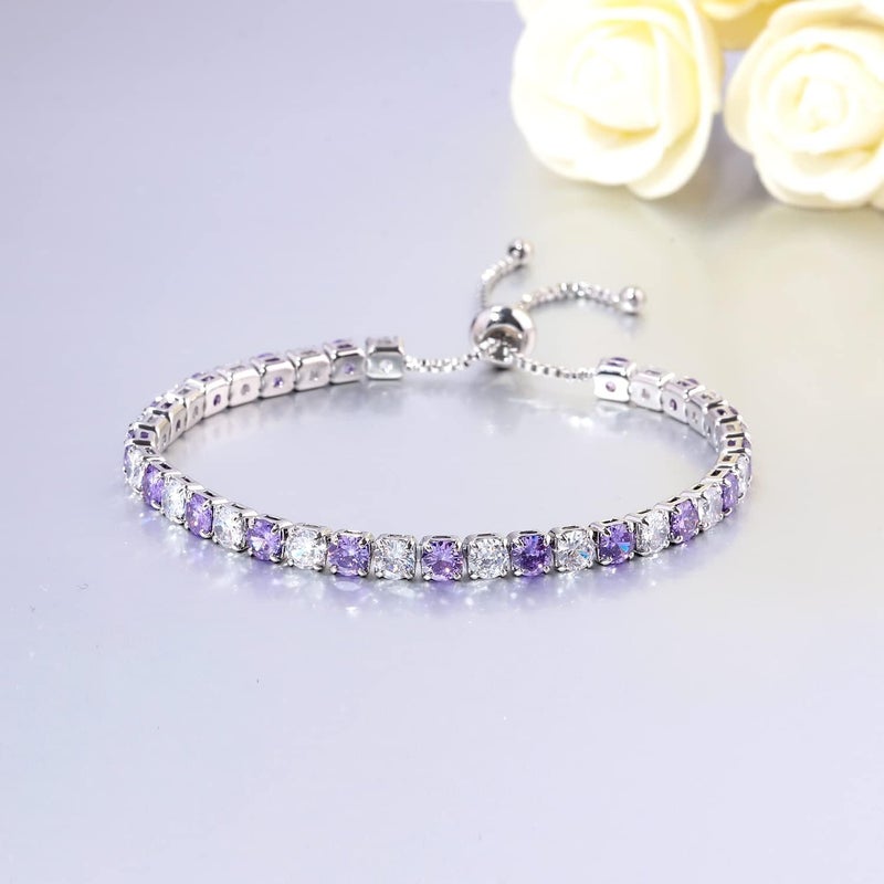 CiNily Adjustable Tennis Bracelets for Women Teen Girls Rainbow Cubic Zirconia Bracelet 14K White Gold Plated Hypoallergenic Slider Bracelet Jewelry Gift - Image 5